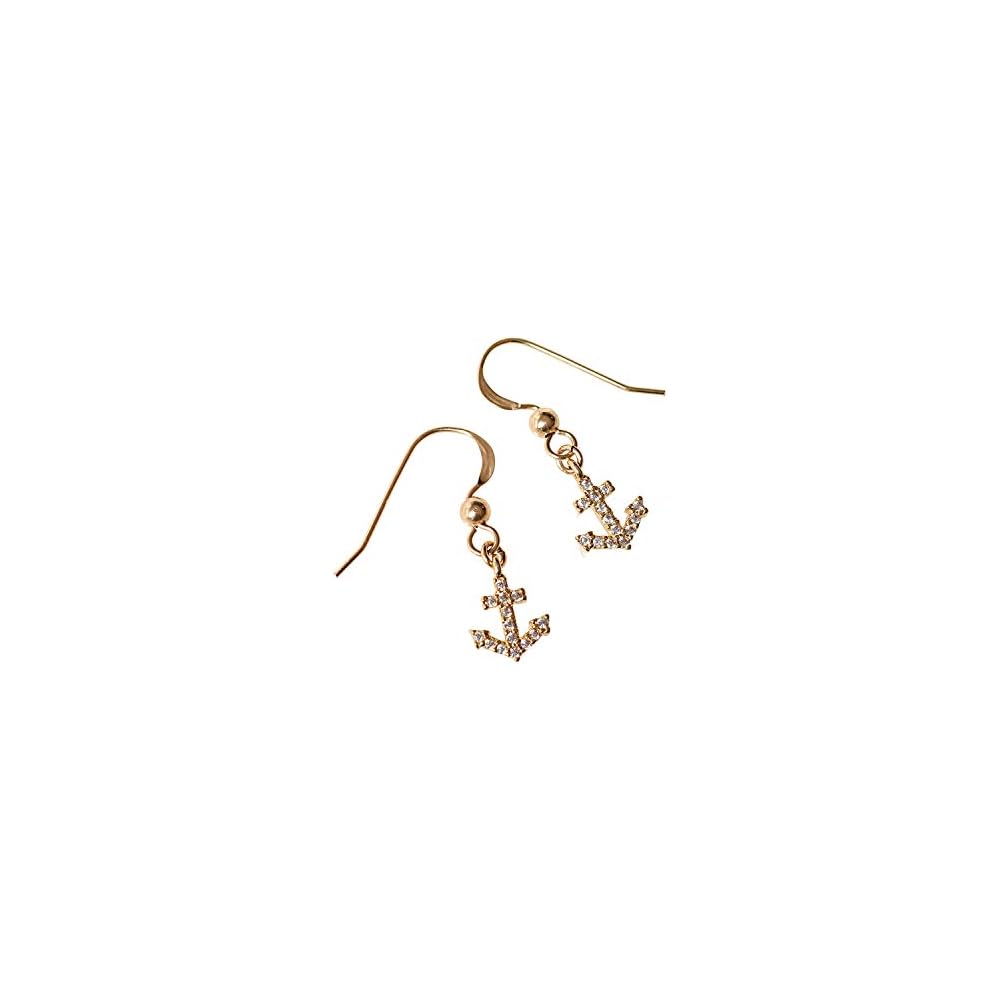 Designed By Stacey Handmade Sparkly CZ Anchor Dangle Earrings, Dainty Gold-Filled Ear Wires, Jewelry Gifts for Women, Bridesmaid Proposal for Beach Wedding, Birthday, Graduation, Homecoming, 1" Long