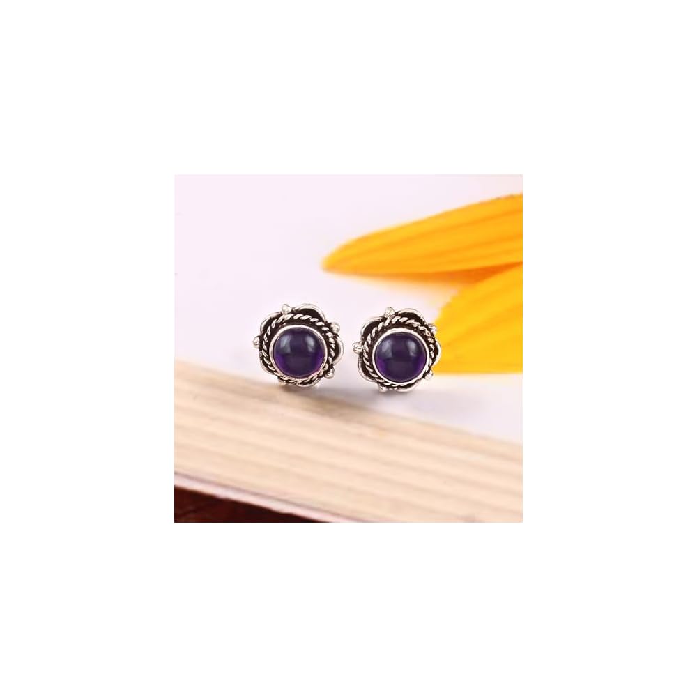 925 Sterling Silver Gemstone Stud Earrings for Women | Handmade Birthstone Jewelry | Labradorite, Turquoise, Carnelian, Moonstone, Black Onyx, Amethyst