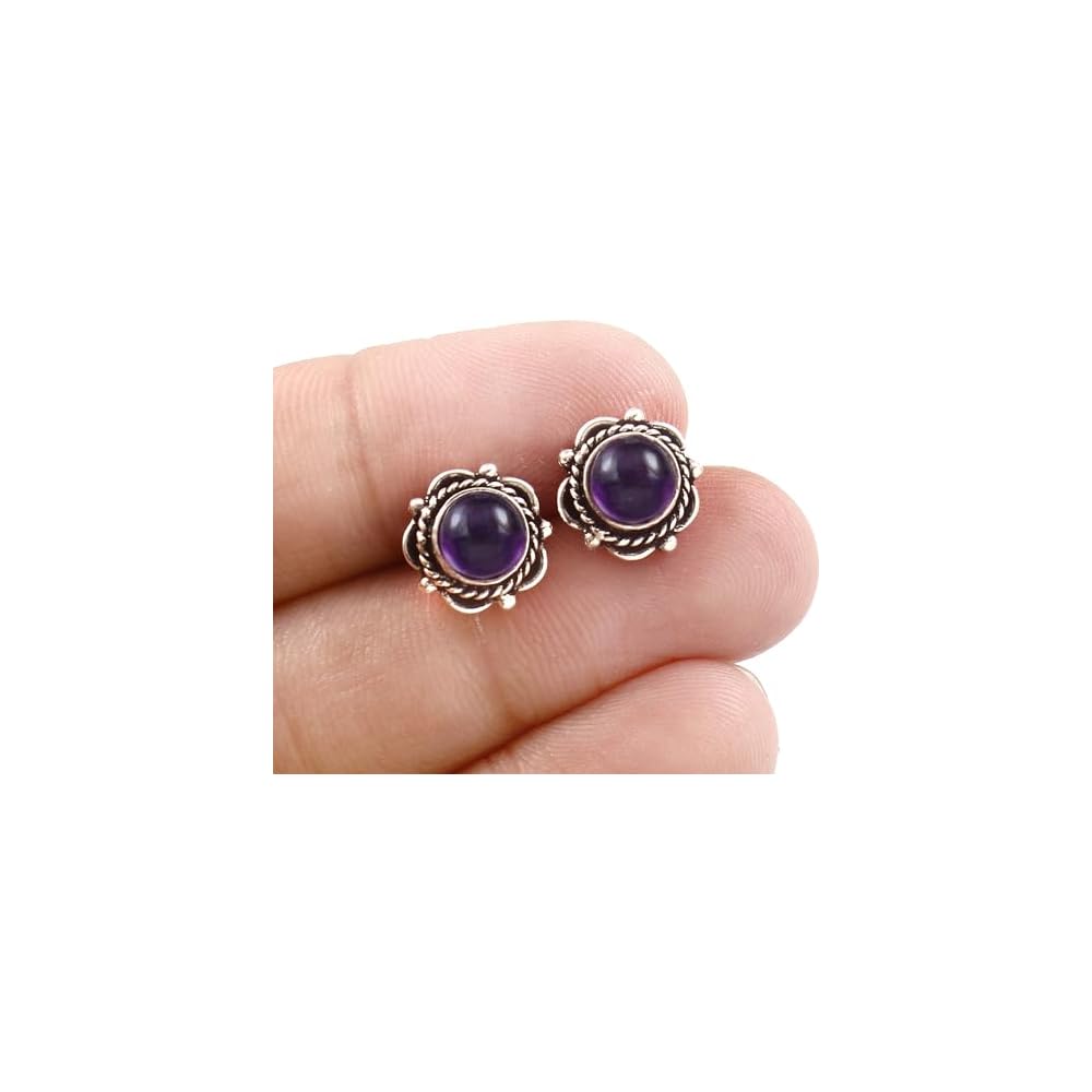 925 Sterling Silver Gemstone Stud Earrings for Women | Handmade Birthstone Jewelry | Labradorite, Turquoise, Carnelian, Moonstone, Black Onyx, Amethyst