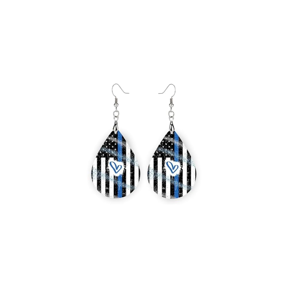 Thin Blue Line Dangle Earrings - Police Wife Gnome Earrings