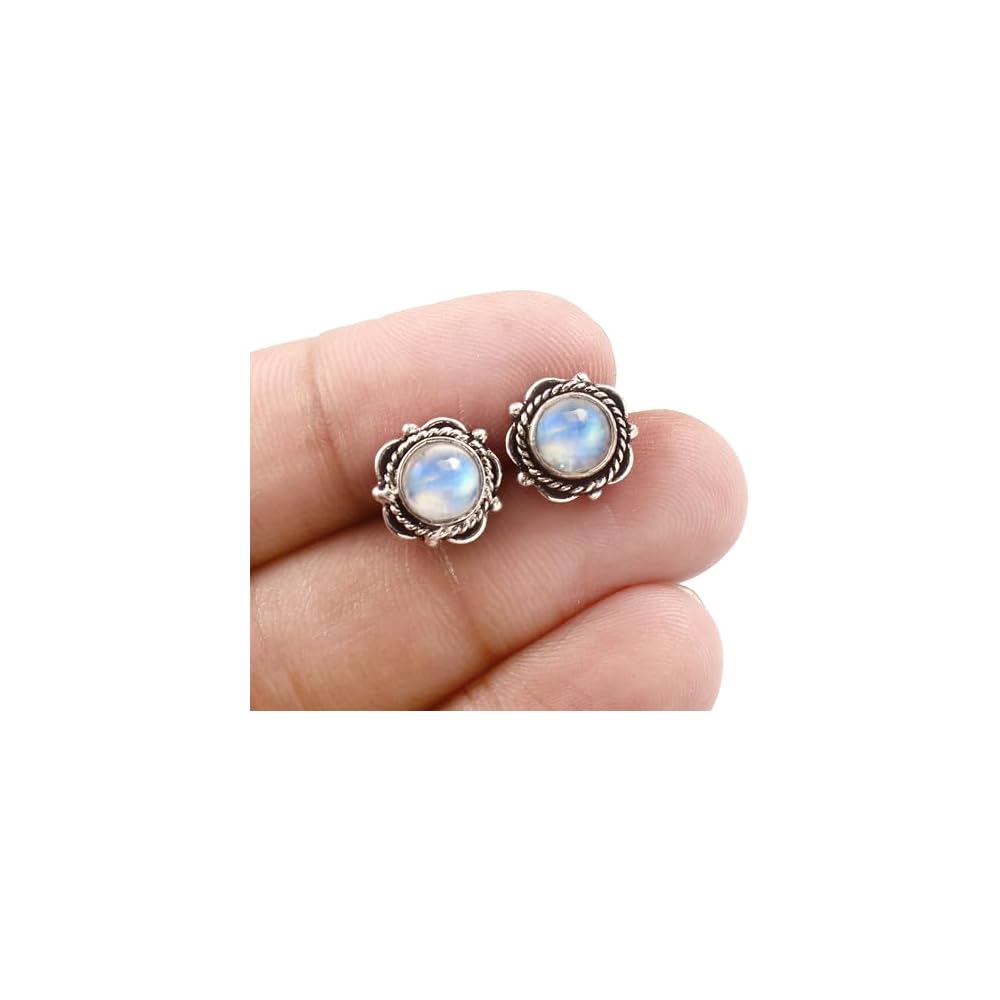 925 Sterling Silver Gemstone Stud Earrings for Women | Handmade Birthstone Jewelry | Labradorite, Turquoise, Carnelian, Moonstone, Black Onyx, Amethyst