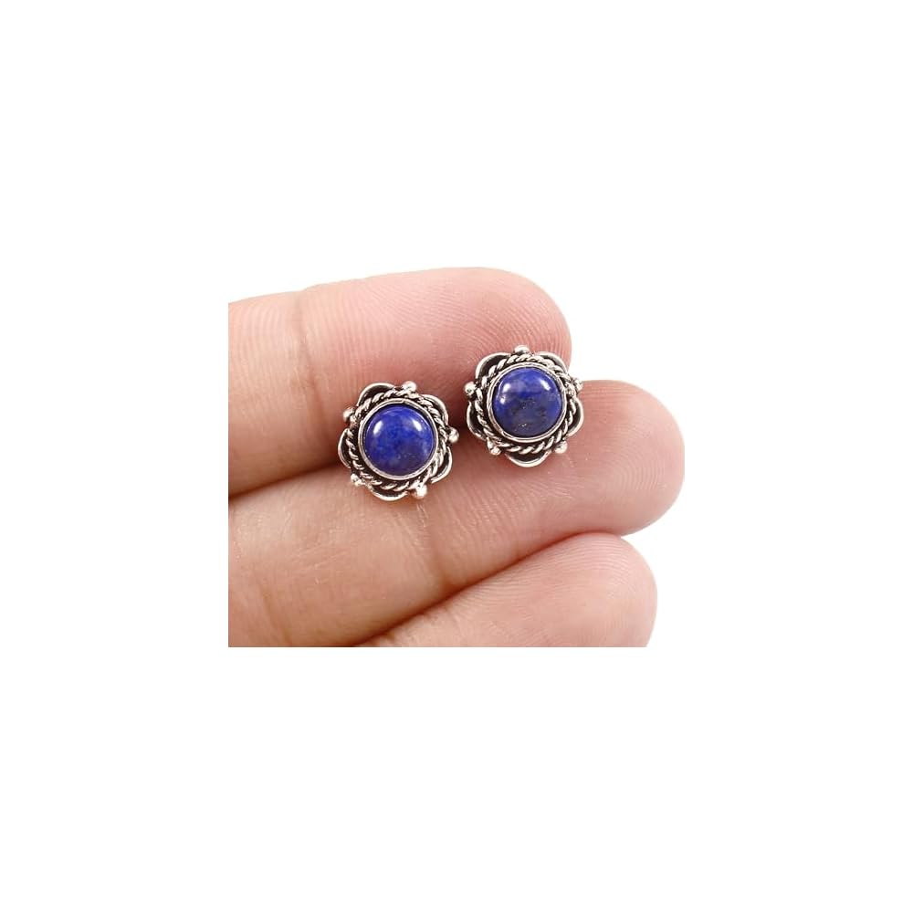 925 Sterling Silver Gemstone Stud Earrings for Women | Handmade Birthstone Jewelry | Labradorite, Turquoise, Carnelian, Moonstone, Black Onyx, Amethyst