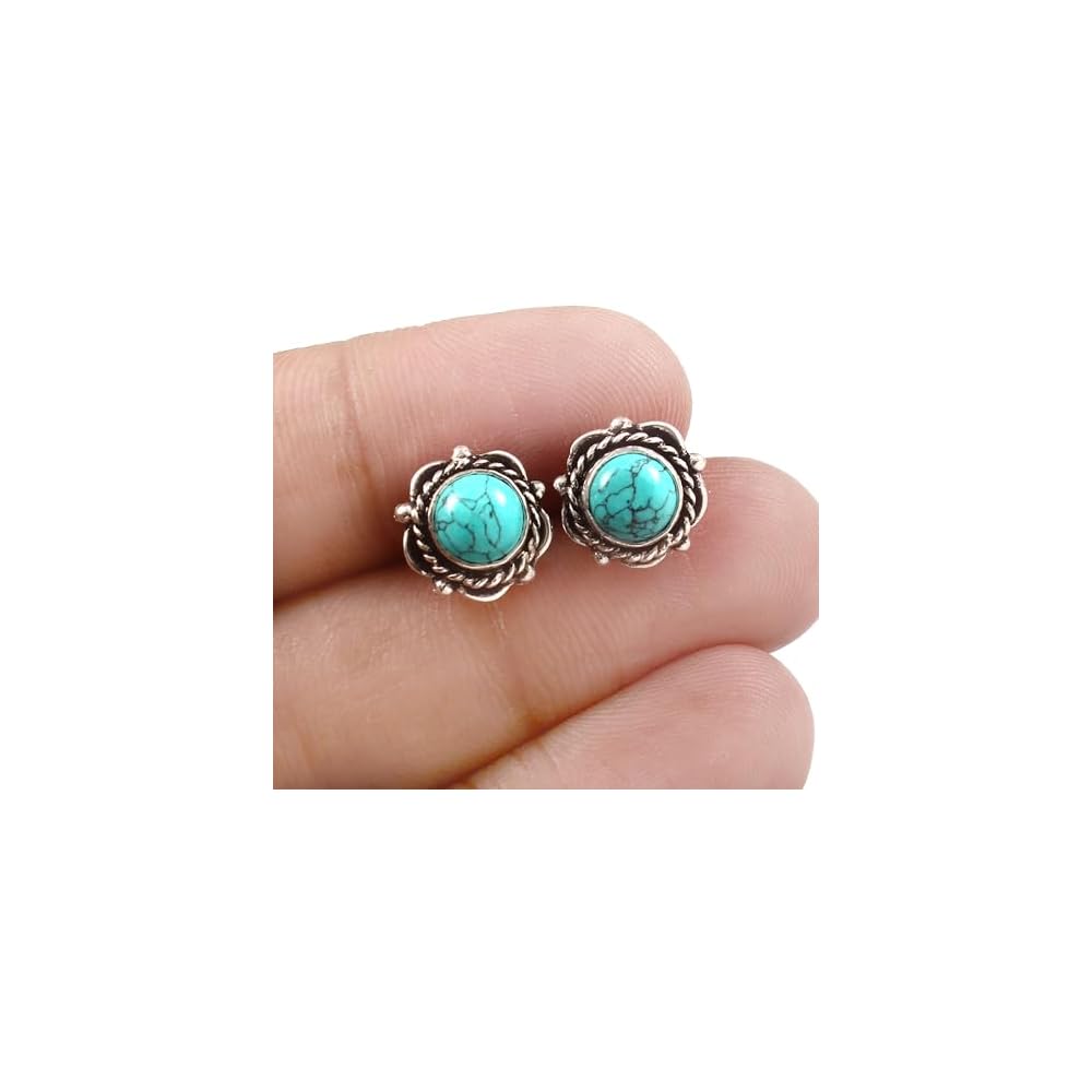 925 Sterling Silver Gemstone Stud Earrings for Women | Handmade Birthstone Jewelry | Labradorite, Turquoise, Carnelian, Moonstone, Black Onyx, Amethyst