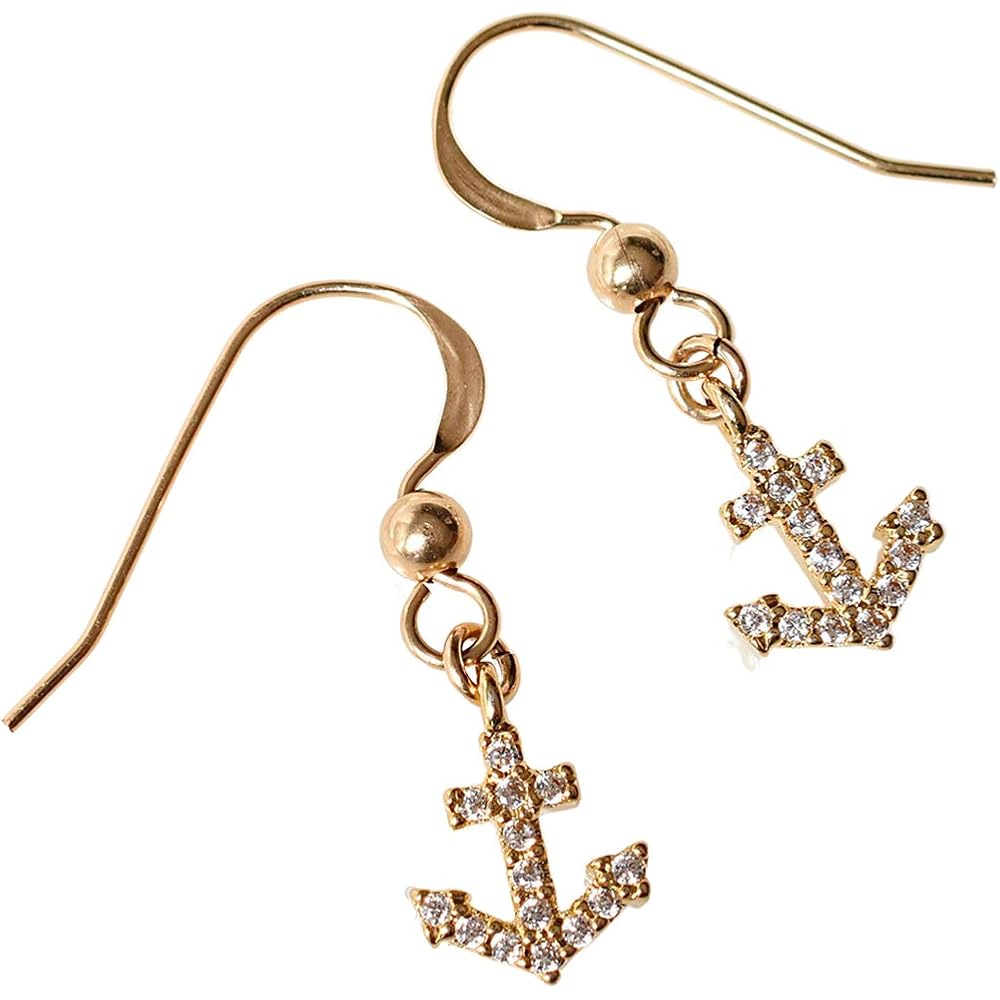 Designed By Stacey Handmade Sparkly CZ Anchor Dangle Earrings, Dainty Gold-Filled Ear Wires, Jewelry Gifts for Women, Bridesmaid Proposal for Beach Wedding, Birthday, Graduation, Homecoming, 1" Long
