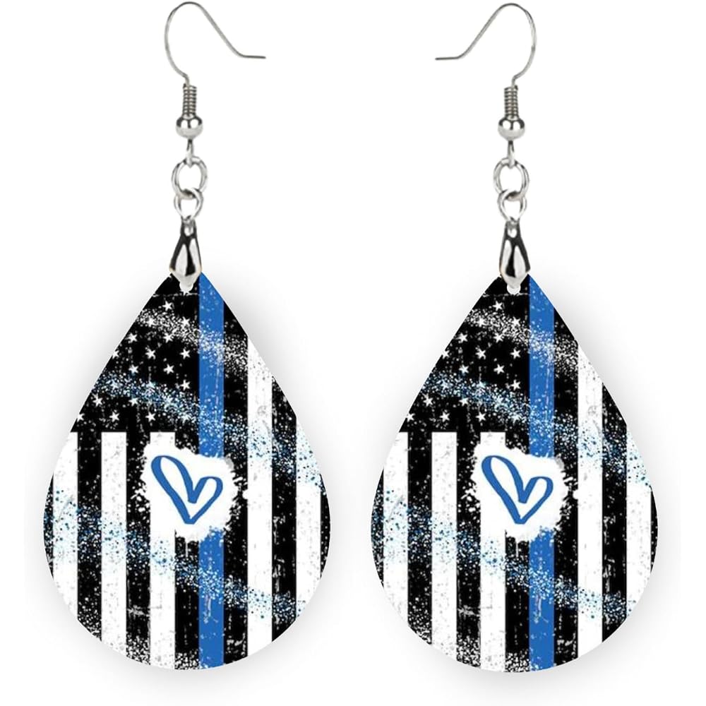 Thin Blue Line Dangle Earrings - Police Wife Gnome Earrings