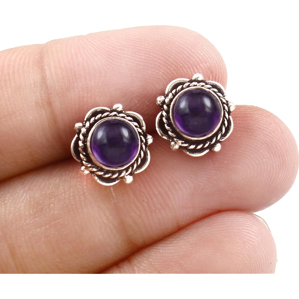 925 Sterling Silver Gemstone Stud Earrings for Women | Handmade Birthstone Jewelry | Labradorite, Turquoise, Carnelian, Moonstone, Black Onyx, Amethyst